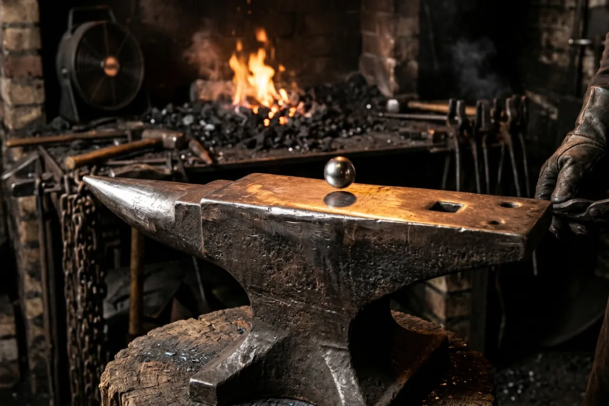 Testing rebound on the face of a 200 lb anvil with a ball bearing in a home shop