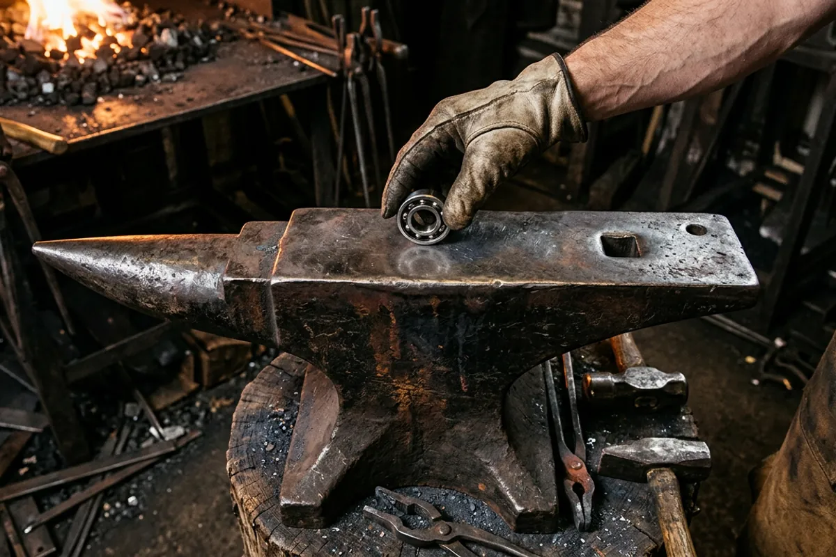 Testing the rebound of a 200 pound anvil face with a steel ball bearing in a home shop