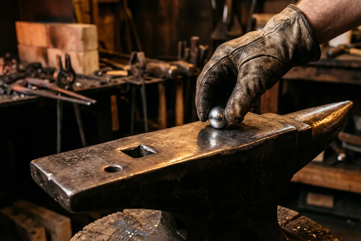 Testing rebound with a ball bearing on the face of a heavy 500 lbs anvil in a home shop