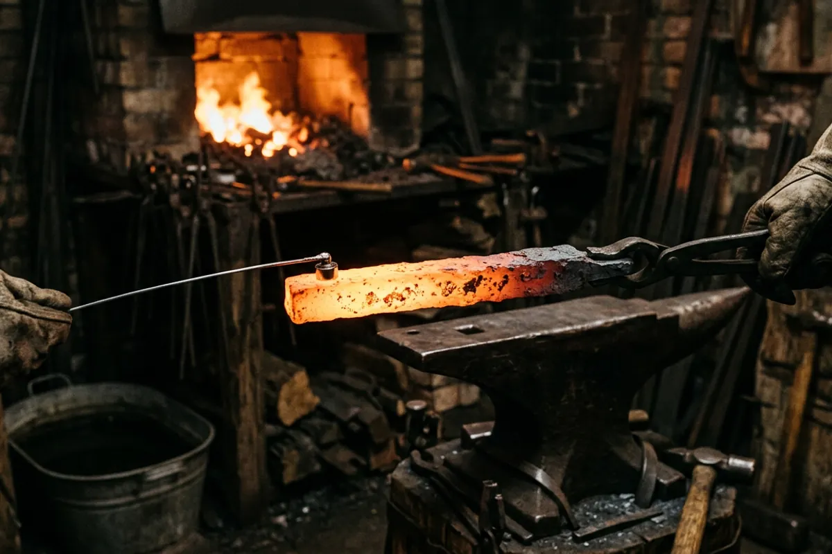 Checking a hot bar with a magnet to find critical temperature before annealing steel