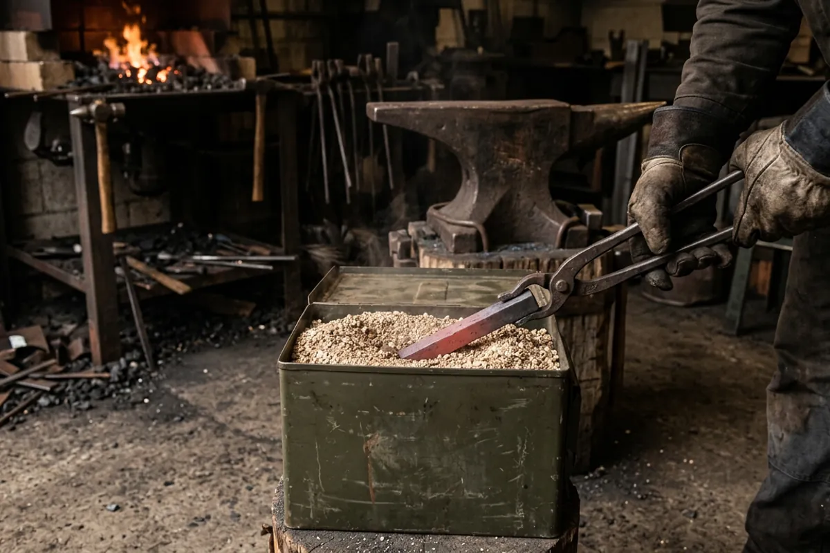 Burying a hot bar deep in an insulated can for the slow cool that annealing steel requires