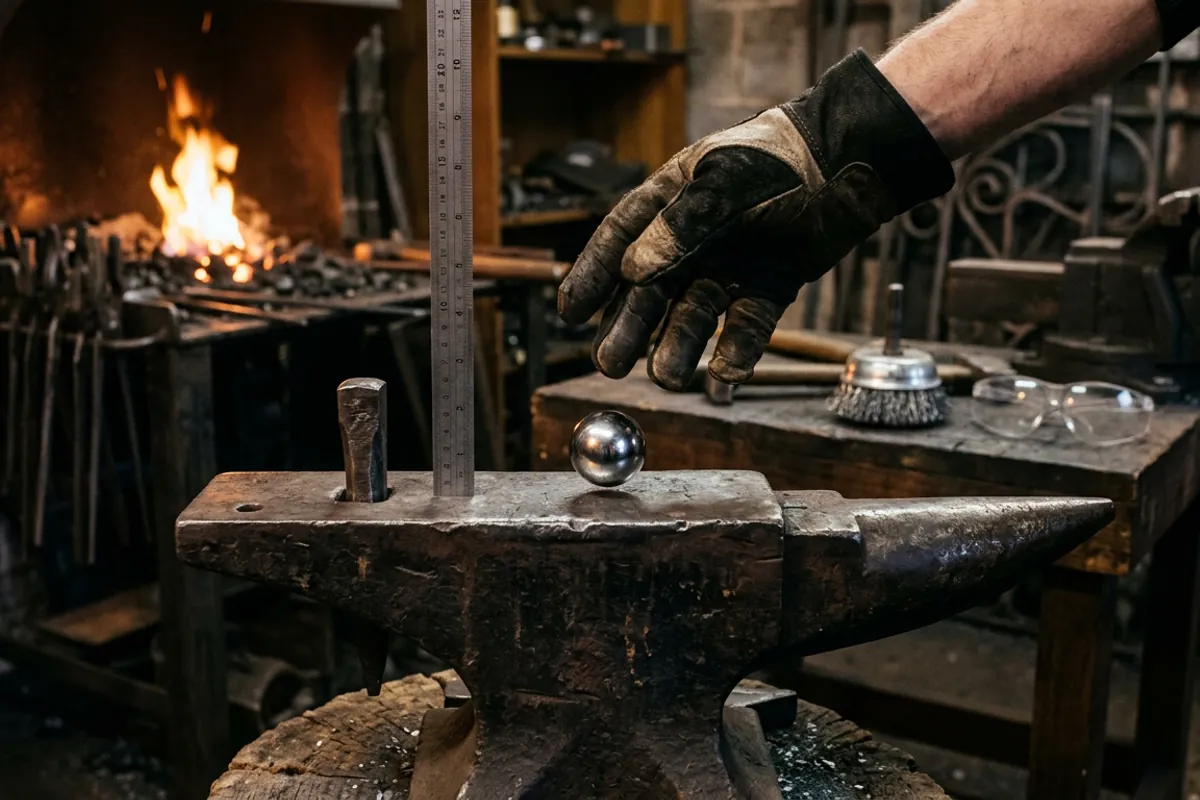 Ball bearing rebound test being run on the face of an antique anvil, the first check I make on any antique anvils for sale