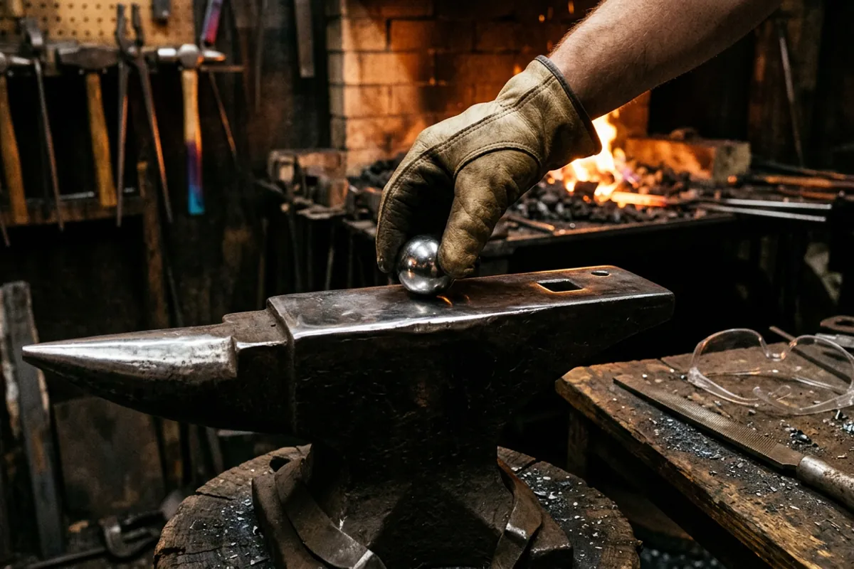 Dropping a bearing ball to rebound test an anvil for sale before buying it