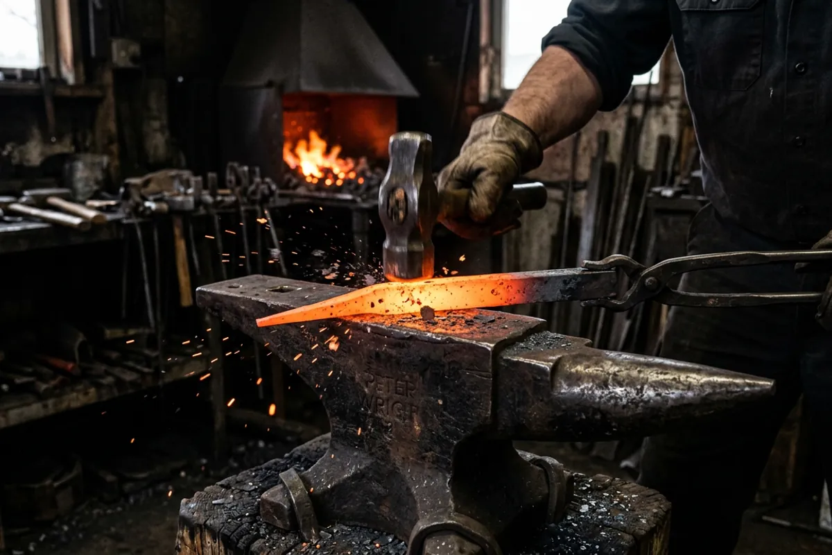Drawing a taper on hot steel to forge the point of a blacksmith hook