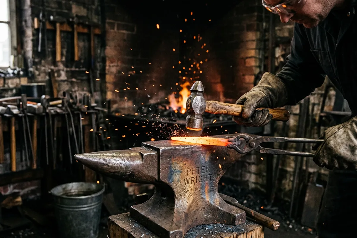 A smith drawing a taper on the anvil, one of the core blacksmithing ideas for building skill