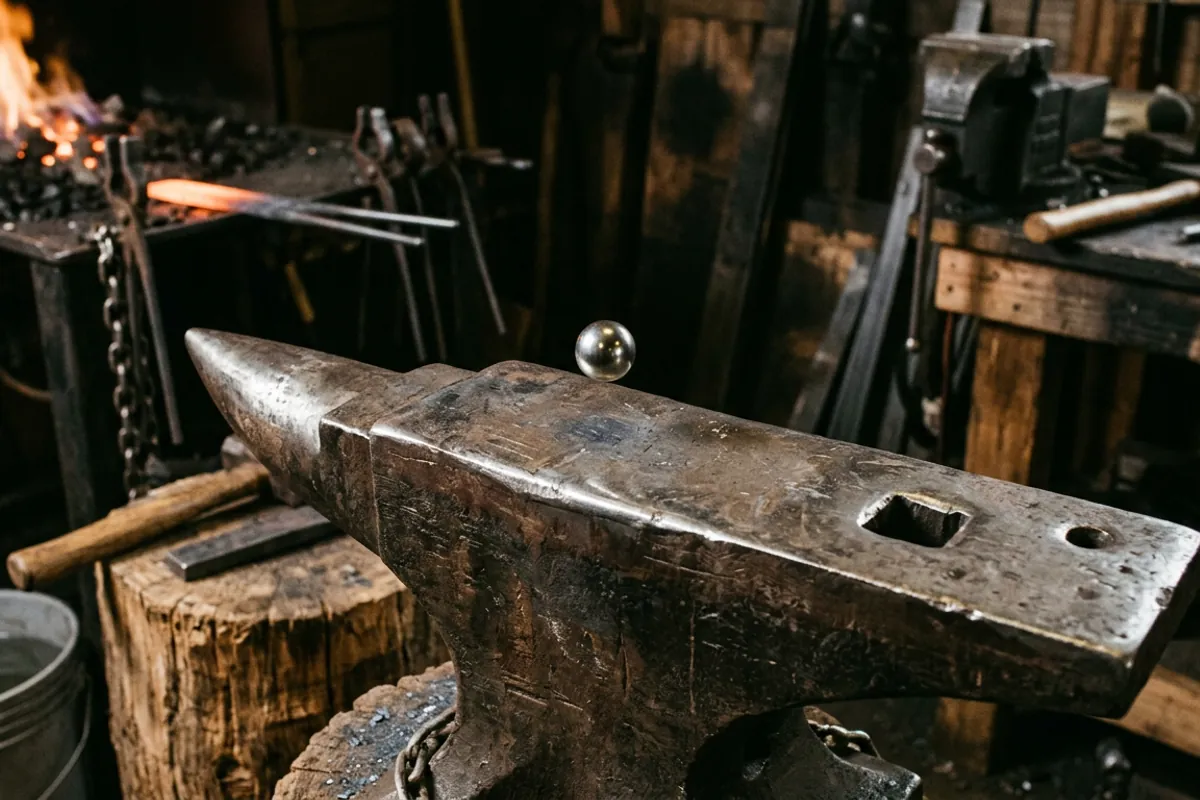 A ball bearing rebound test on the face of a cast steel anvil to check its hardness