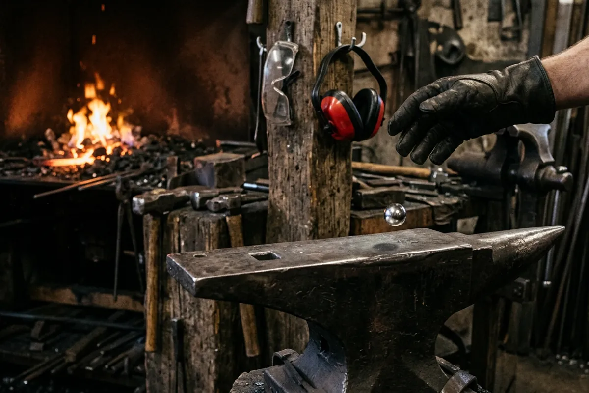 Testing the rebound of a forged anvil by dropping a ball bearing on its hardened face