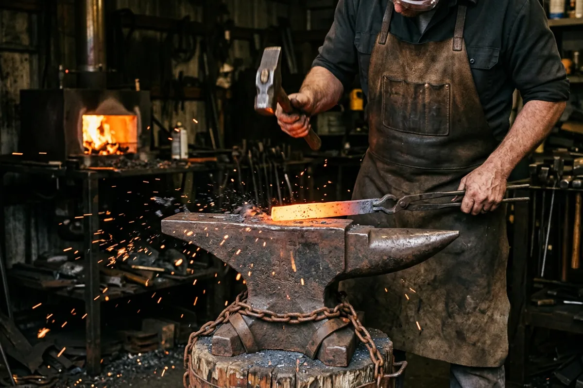 Forging hot steel on a London pattern anvil, the step up from a Harbor Freight anvil