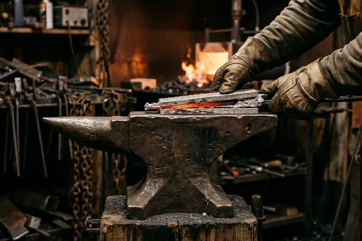 Plate quenching a foil-wrapped blade, the even fast cooling used to heat treat stainless flat and hard