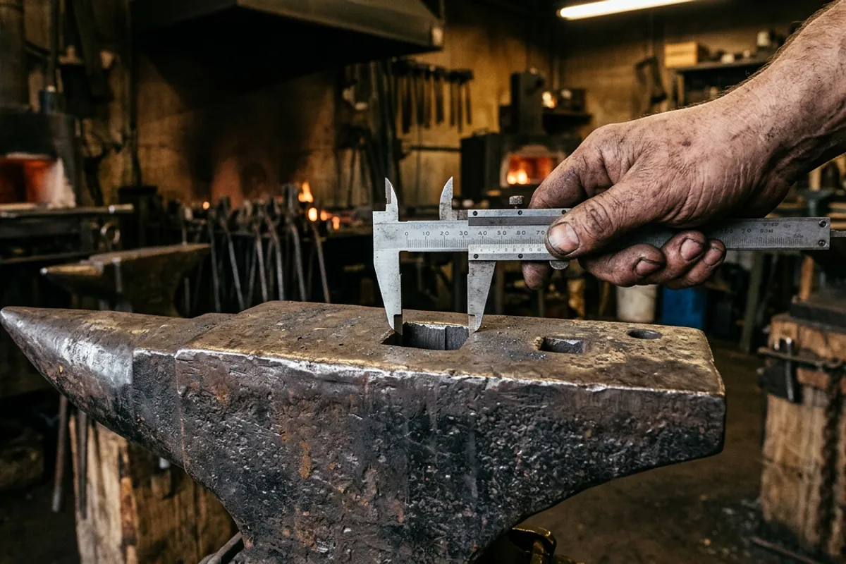 Measuring an anvil hardy hole to size a hot cut hardy tool shank