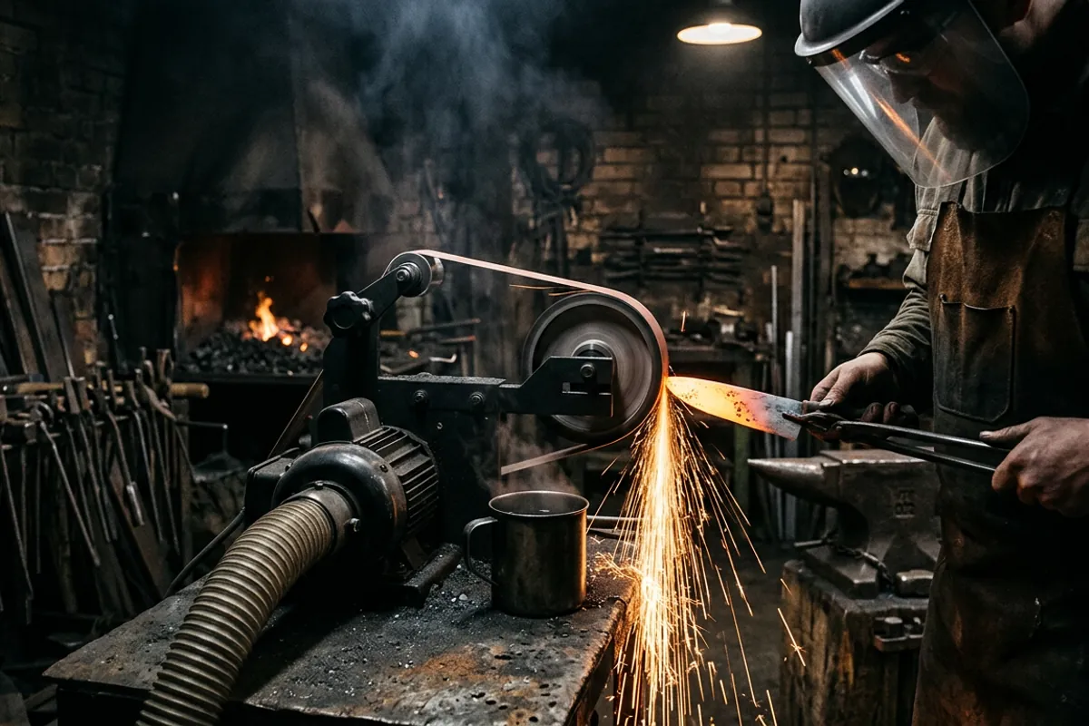 Grinding a bevel on a belt grinder, the core skill of knife making