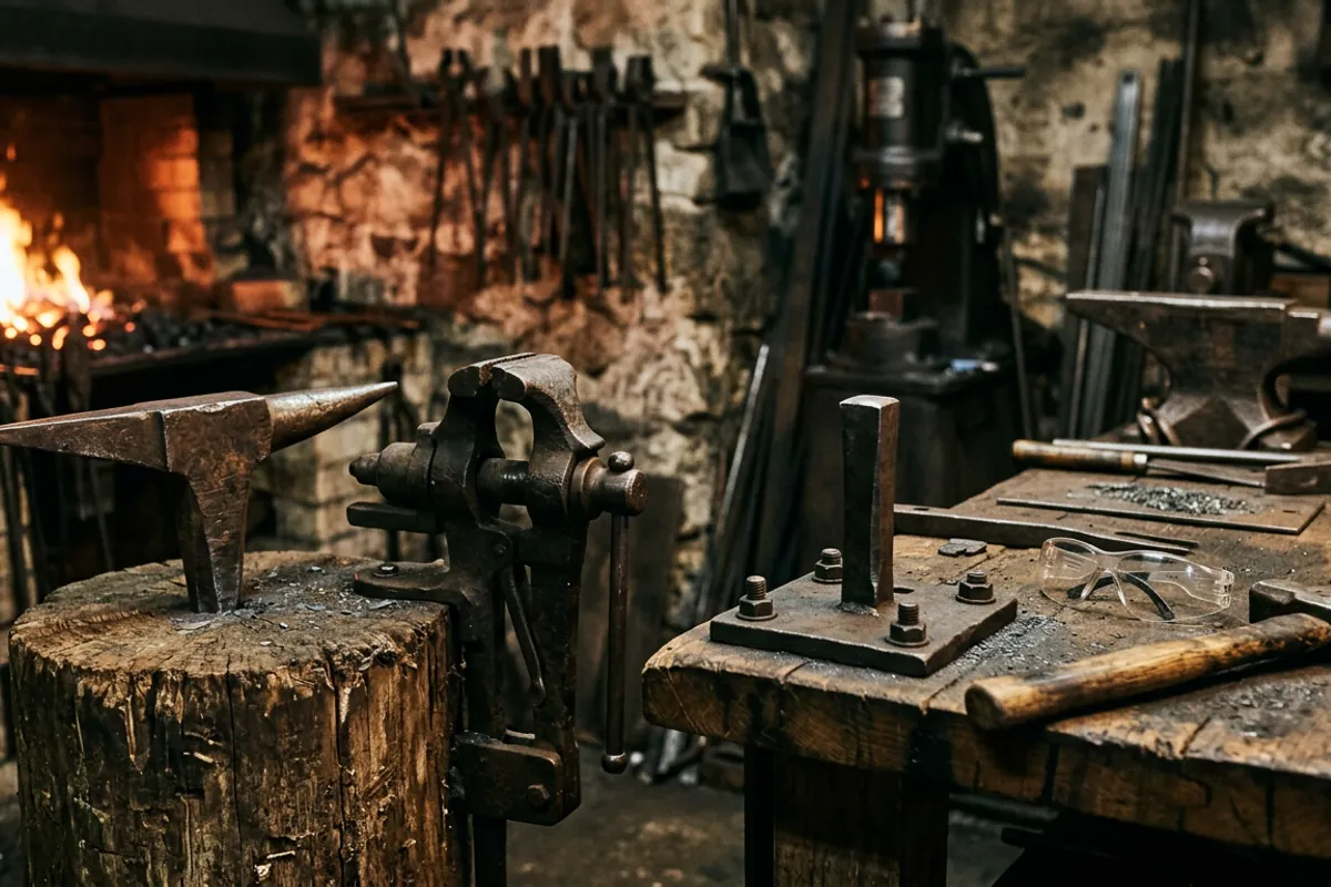 A tapered shank stake anvil mounted in a heavy wood stump next to a stake plate, the safe way to hold a stake anvil