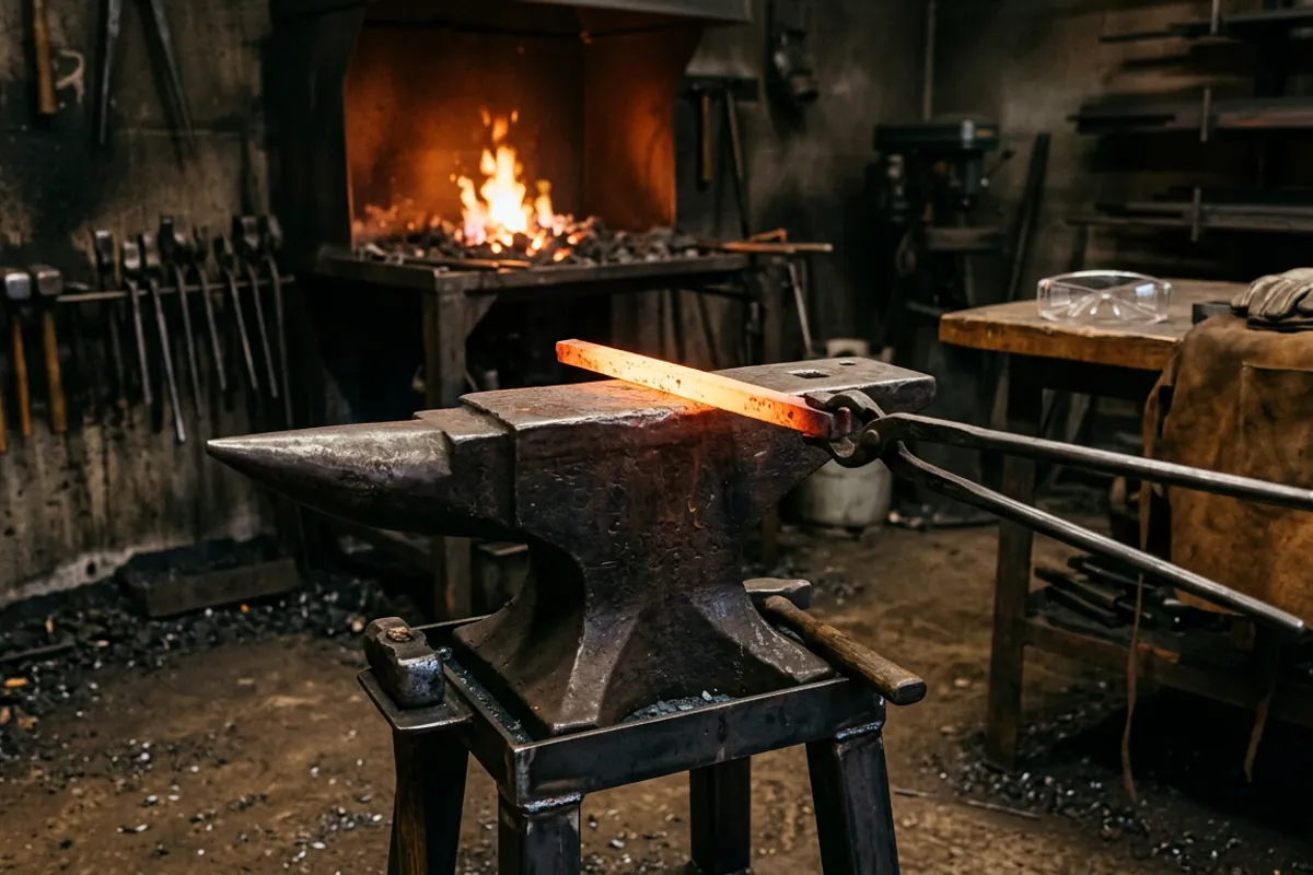 A new single-horn anvil in a home shop as an alternative to used anvils for sale