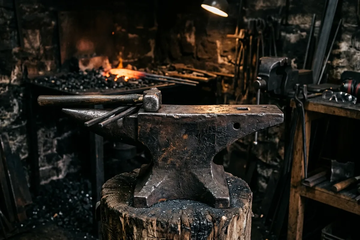An anvil with horn, face, hardy hole and pritchel hole, the central tool of blacksmithing