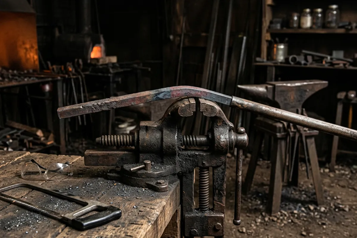 A nicked bar bent slowly in a post vise, the safe way to break a sample when sorting wrought iron vs steel.